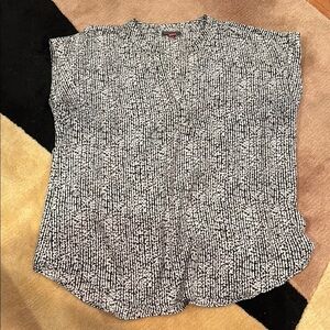 Vince Camuto Black and White Sleeveless Blouse with Mandarin Collar